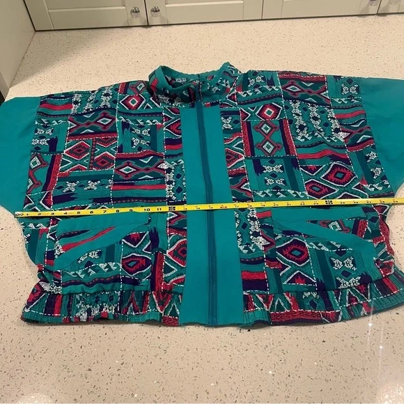 Vintage Geometric Windbreaker Spring Jacket Coat with Removable Shoulder Pads XL - Picture 15 of 16